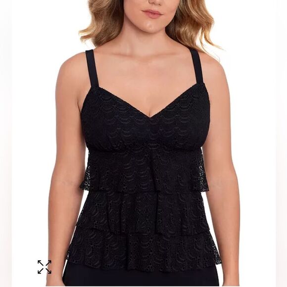 SWIM SOLUTIONS Womens Size 8 V-Neck Tier Tankini Top Black - Picture 1 of 11
